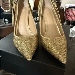 INC International Concepts Gold Crystal Pointed-Toe Heels